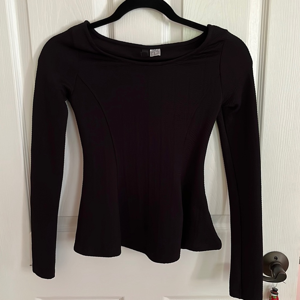 Textured Black Peplum Blouse